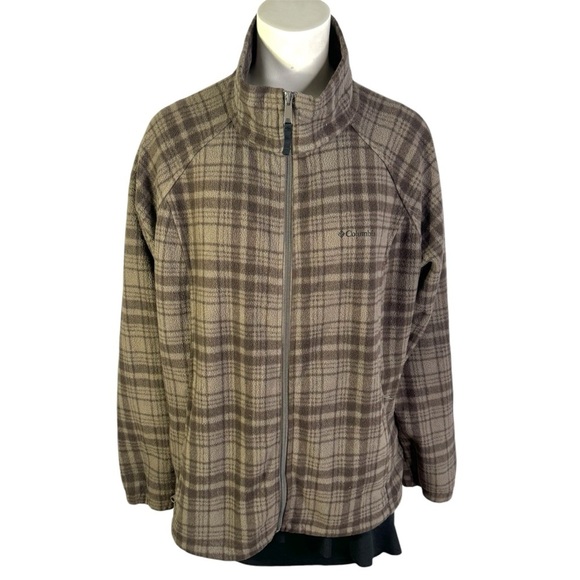 COLUMBIA BROWN FLEECE JACKET FRONT ZIPPER PLAID PATTERN PLUS  SIZE WOMEN SIZE 2X - Picture 1 of 11
